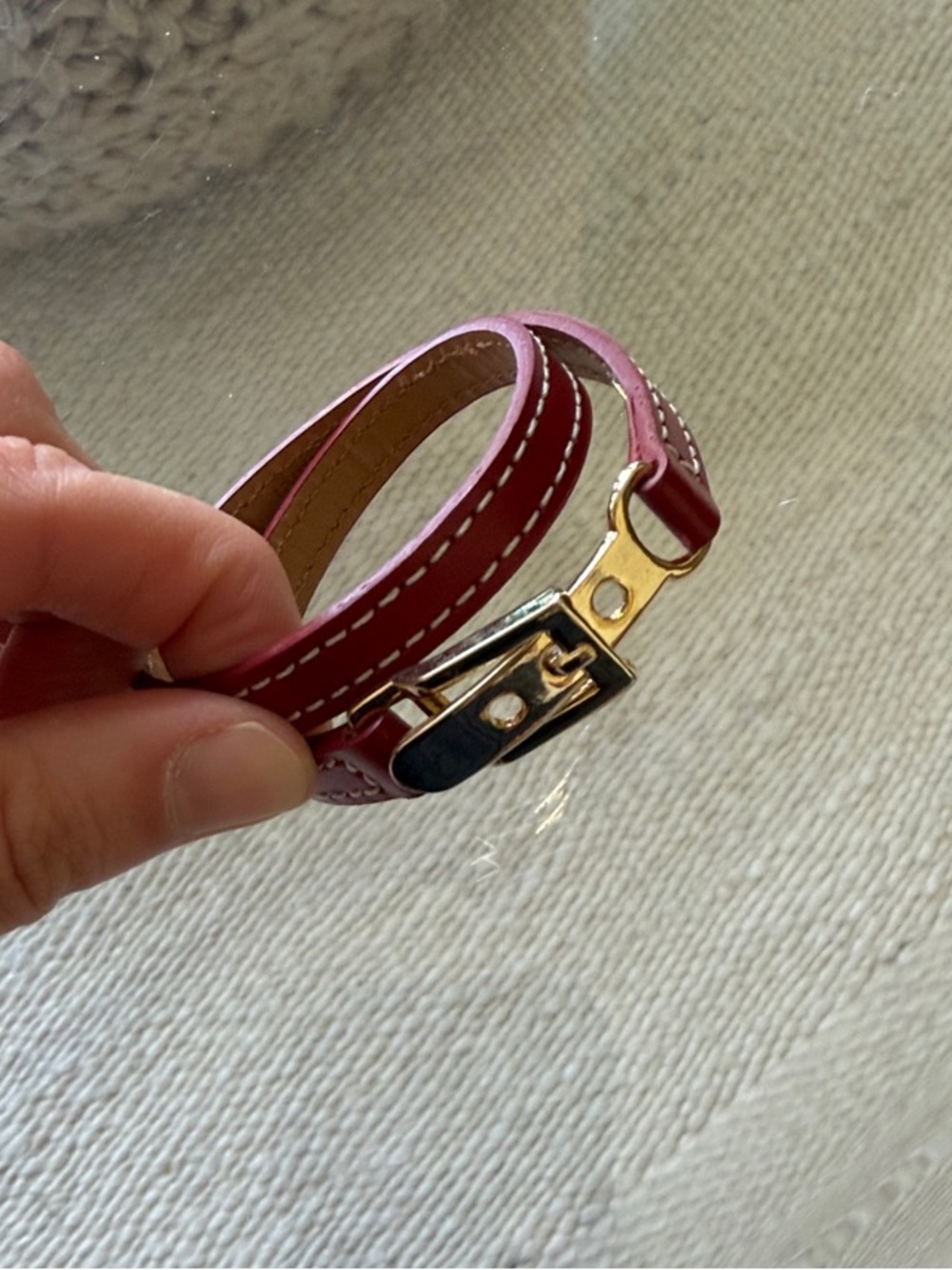 Leather Double-Wrap Bracelet with Gold-Tone Clasp - Red